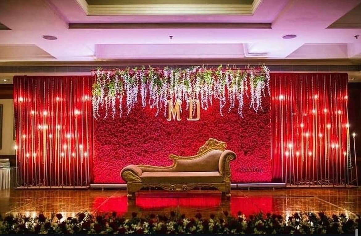 Stage, backdrop and entrance decor for hall events.